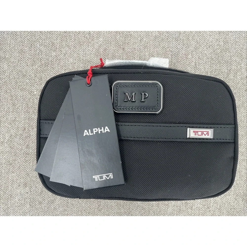 TUMI Black Alpha 3 Split Zip Around Travel Bag Initials 